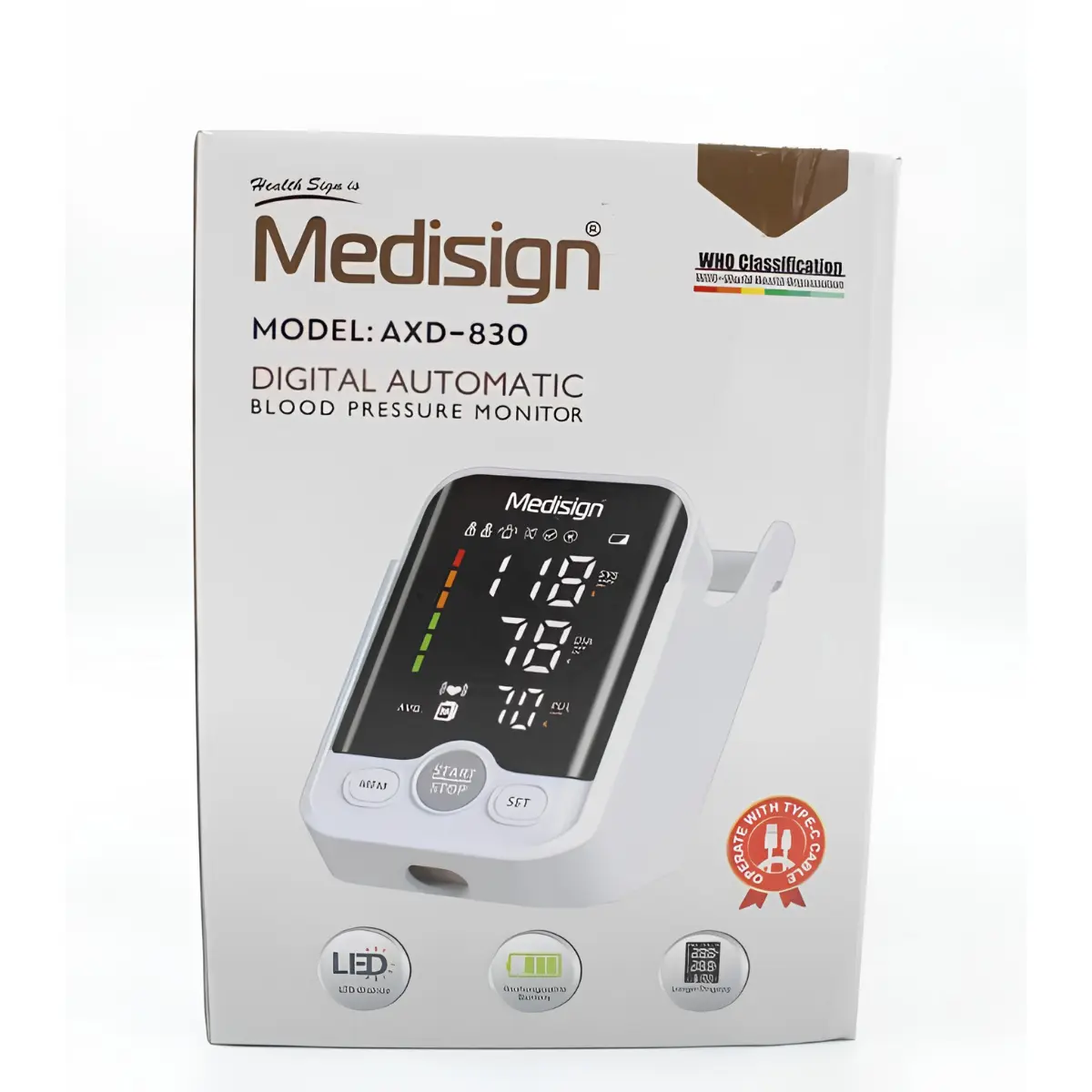 Medisign AXD 830 rechargeable digital blood pressure machine for home use